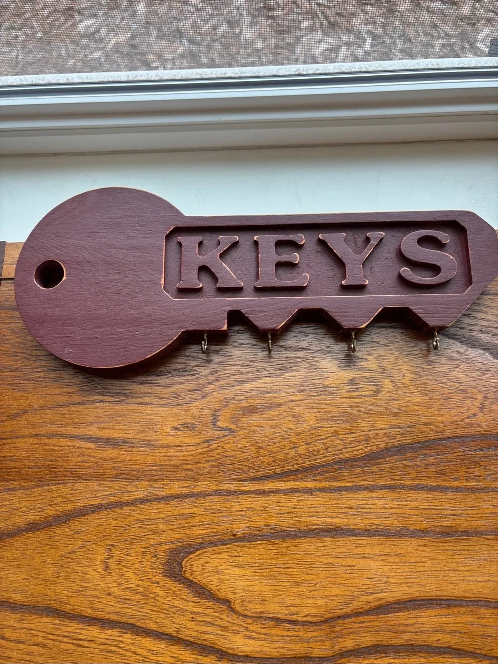 Vintage 1970s Wooden Wall Key Holder Burgundy